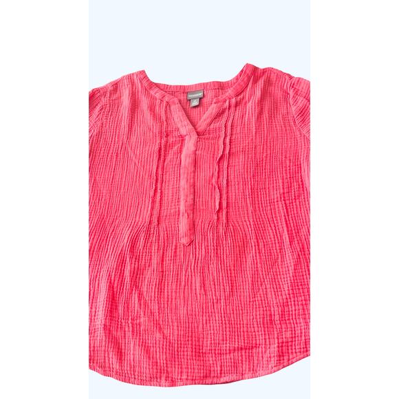 CHICO’S V-NECK 3/4 BELL SLV PULL-OVER BLOUSE, XXL/20 (CHICO’S 4), PINK PUCKERED - Picture 3 of 12